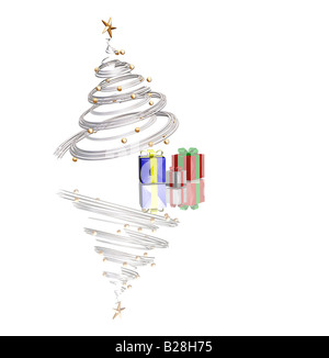 3D Rendern der Weihnachtsbaum mit Geschenken, darunter Stockfoto