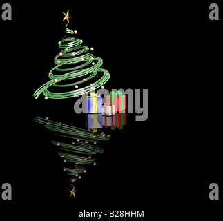 3D Rendern der Weihnachtsbaum mit Geschenken, darunter Stockfoto