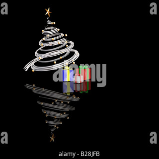 3D Rendern der Weihnachtsbaum mit Geschenken, darunter Stockfoto