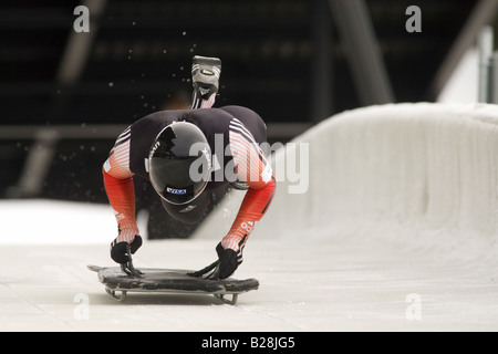 Skelett-Rennen in Whistler Sleding Centre British Columbia Kanada Stockfoto