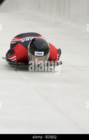 Skelett-Rennen in Whistler Sleding Centre British Columbia Kanada Stockfoto