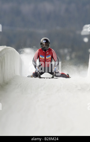 Skelett-Rennen in Whistler Sleding Centre British Columbia Kanada Stockfoto