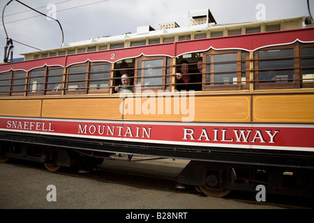 SNAEFELL elektrische Bergbahn. WAGEN-ISLE OF MAN. IOM GREAT BRITAIN. Horizontale 83252 Snaefell UK Stockfoto