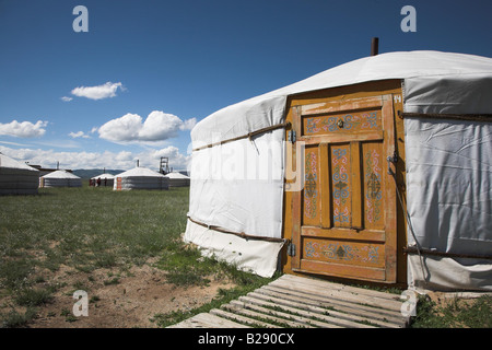 Ger in einem traditionellen Zelt im Elstei in der Nähe von Ulaan Baatar Mongolei Stockfoto