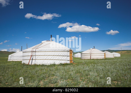 Ger in einem traditionellen Zelt im Elstei in der Nähe von Ulaan Baatar Mongolei Stockfoto