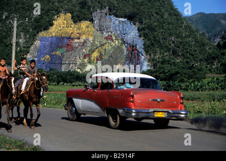 Prähistorische Wandbild Mural De La Prehistorica Vinales Pina Del Rio Kuba Stockfoto