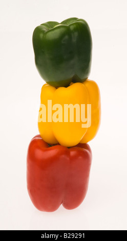 gelb rot grüne Paprika Capsicum annum Stockfoto