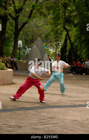 Kung Fu Ausstellung (synchronisierte thai Chi), Kowloon Park, Hong Kong, china Stockfoto