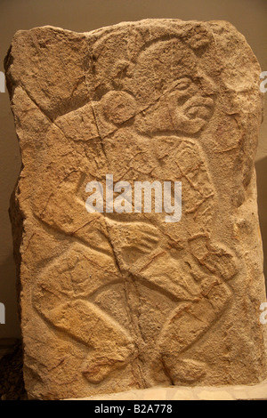 Original Tänzerin Stein im Monte Alban Museum, in der Nähe von Oaxaca City, Bundesstaat Oaxaca, Mexiko Stockfoto