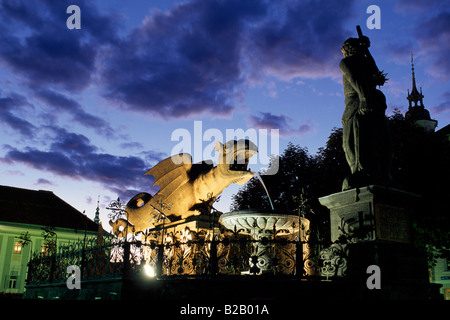 Lindwurmbrunnen Klagenfurt Kärnten Österreich Stockfoto