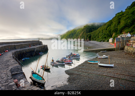 Angelboote/Fischerboote vertäut im Hafen von Clovelly Devon England Stockfoto