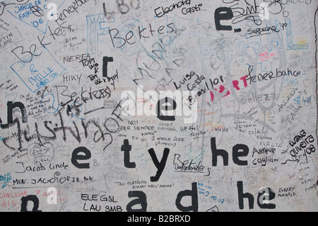 Ein Wandgemälde an der East Side Gallery, die lange Überrest von der Ostseite der Mauer in Friedrichshain-Kreuzberg. Berlin Deutschland Stockfoto