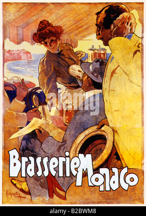 Brasserie Monaco 1900 Jugendstil Hohenstein Plakat aus dem Jahr 1900 für eine Bar in den Badeort der Riviera von Monte Carlo Stockfoto