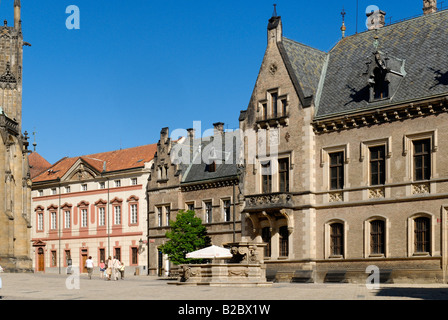 Historische Häuser der Prager Burg, Hradschin, UNESCO-Weltkulturerbe, Tschechische Republik, Europa Stockfoto