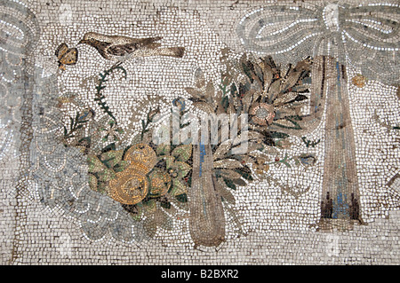 Detail der Hellenistischen Mosaik Bodenblech der Alexandrine parakeet von Pergamon, 2. Jh. v. Chr. im Pergamonmuseum Museumsinsel Insel. Berlin Stockfoto