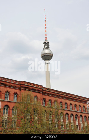 Rotes Rathaus Rathaus und Berliner Fernsehturm TV Tower, Berlin, Deutschland, Europa Stockfoto