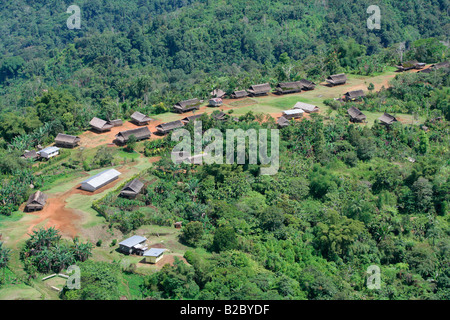 Stapeln Sie Wohnung Siedlung im Hochplateau, Luftaufnahme zwischen Madang und Goroka, Papua Neu Guinea, Melanesien, Stockfoto