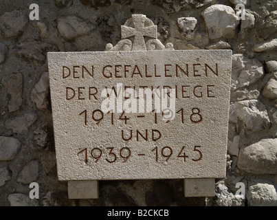 Gedenktafel für die Opfer des ersten Weltkrieges I. und II. Stockfoto