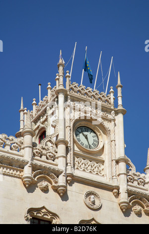 Detail der Clocktower Rossio-Bahnhof, Lissabon, Portugal. Stockfoto