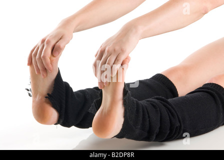 Beine in schwarzen Kniestrümpfe Aufwärmen Stockfoto