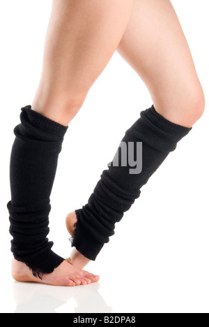Beine in schwarzen Kniestrümpfe Aufwärmen Stockfoto