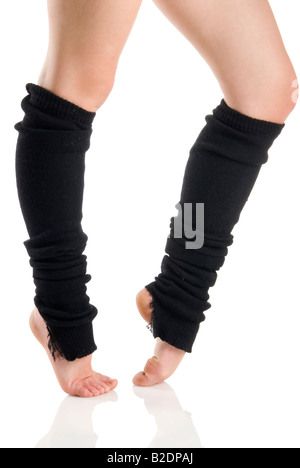 Beine in schwarzen Kniestrümpfe Aufwärmen Stockfoto