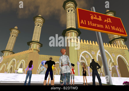 Second Life: Ein Computer-Grab aus der virtuellen Welt Second Life, Blick auf den Hof der Hauptmoschee in Mekka Stockfoto