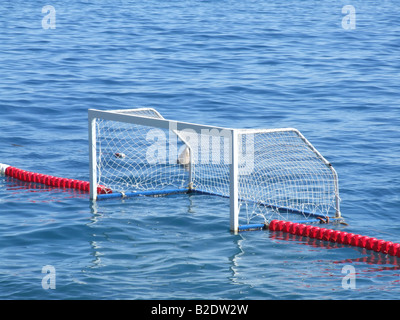 Wasser-Polo Sport Bereich Tonhöhe schwimmend im Meer Stockfoto