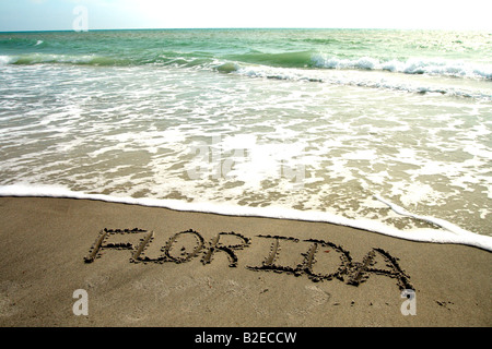 Gekennzeichnet in den Sand am Strand von Florida Florida Stockfoto