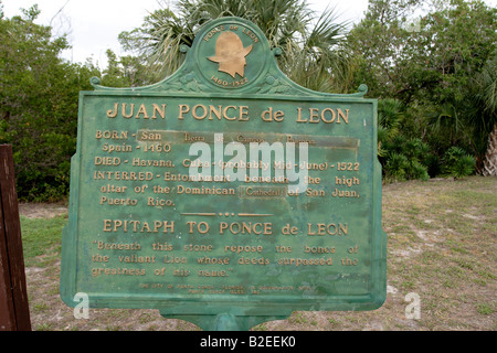 Juan ponce de Leon Plaque Punta Gorda Florida usa Stockfoto