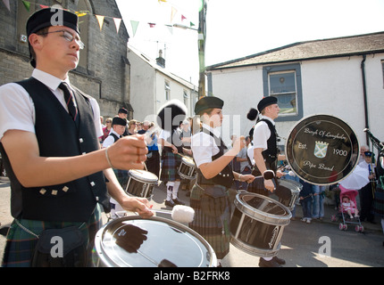 Schottische Pipe Band Langholm gemeinsame Reiten Langholm Schottland, Vereinigtes Königreich Stockfoto