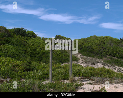 Signieren Sie, markieren einen Eingang in den versunkenen Wald, ein dicht bewaldetes Gebiet des Fire Island National Seashore in New York Stockfoto