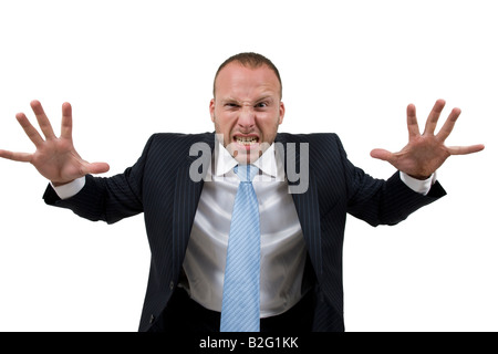 schreiend Geschäftsmann zwei Hände halten sich erschrecken die Menschen während des Tragens eines Business-Anzug Stockfoto