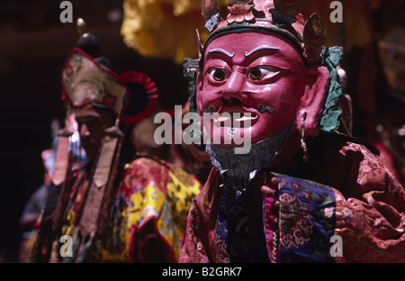 Maskierte Tänzer während Hemis Festival. Ladakh, & Bihar Zustand, Indien. Stockfoto