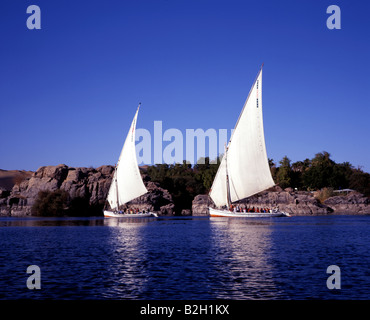 Feluken, traditionelle Segelboote Nil, Assuan, Ägypten Stockfoto