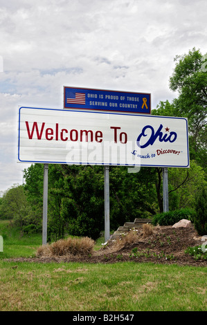 Herzlich Willkommen Sie in Ohio Schild an der Interstate 80 Eingabe von Pennsylvania Stockfoto