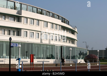 Nahaufnahme von der Vorderseite des Midland Hotel, Morecambe. Stockfoto