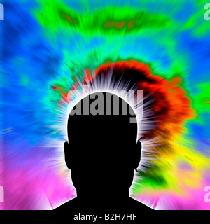 computergenerierte männlichen Roboter Compositing auf elektronischen Hintergrund Stockfoto