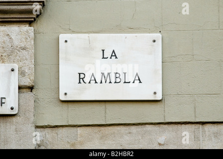 La Rambla Straße unterzeichnen barcelona Stockfoto