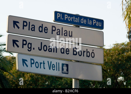 Rambla de Mar Port Vell Straße unterzeichnen barcelona Stockfoto