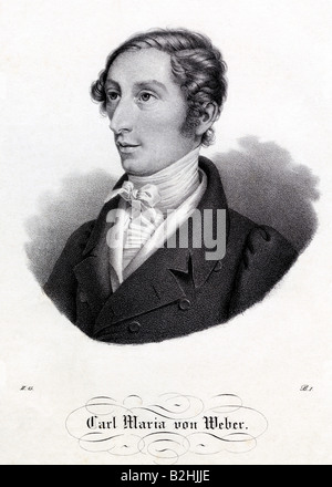 Weber, Carl Maria von, 18.11.1786 - 5.6.1826, deutscher Komponist, Porträt, lithographisch, 19. Jahrhundert, Stockfoto