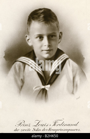 Louis Ferdinand, Prinz von Preßburg, 9.11.1907 - 25.9.1994, deutscher Volkswirt, Porträt im Matrosenanzug, Postkarte, ca. Stockfoto