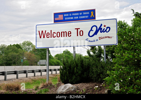 Herzlich Willkommen Sie in Ohio Schild an der Interstate 80 Eingabe von Pennsylvania Stockfoto