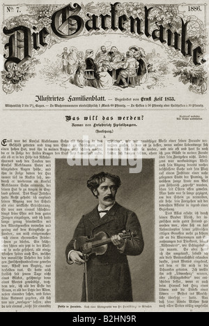 Presse/Medien, Zeitschriften/Zeitschriften, "Die Gartenlaube", 34. Band, Nummer 7, 1886, Titel, Pablo de Sarasate, Holzgravur, Stockfoto