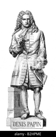 Papin, Denis, 22.8.1647 - ca. 1712, französischer Physiker, Holzgravur nach Statue von M. Calmels, 1849, Stockfoto