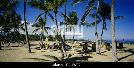Geographie/Reise, USA, Hawaii, Insel Hawaii, Strand mit Palmen in der Nähe des Hotels The Royal Waikoloan, Panoramaaussicht, Stockfoto