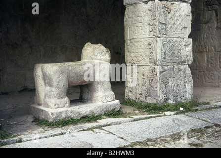 Geographie/Reise, Mexiko, Chichen Itza, Maya, gegründet im 5. Jahrhundert nach Christus, Detail: Jaguar Statue, 1968, Stockfoto