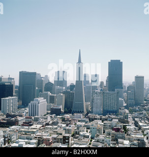 Geographie/Reise, USA, Kalifornien, San Francisco, Blick auf die Stadt mit Transamerica-Gebäude, Architektur, Blick vom Coit Tower, Pyramide, Stockfoto