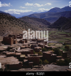 Geographie / Reisen, Marokko, Haut Atlas, Übersicht, Dorf, Tal, Ait Bou Guemmez, in der Nähe von Marrakesch, Landschaft, Landschaften, über Stockfoto