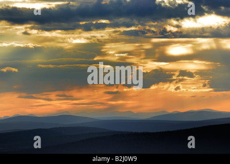 Blick vom Dundret wässert in Fjaell von Lappland, Gaellivare, Schweden, sommer Stockfoto